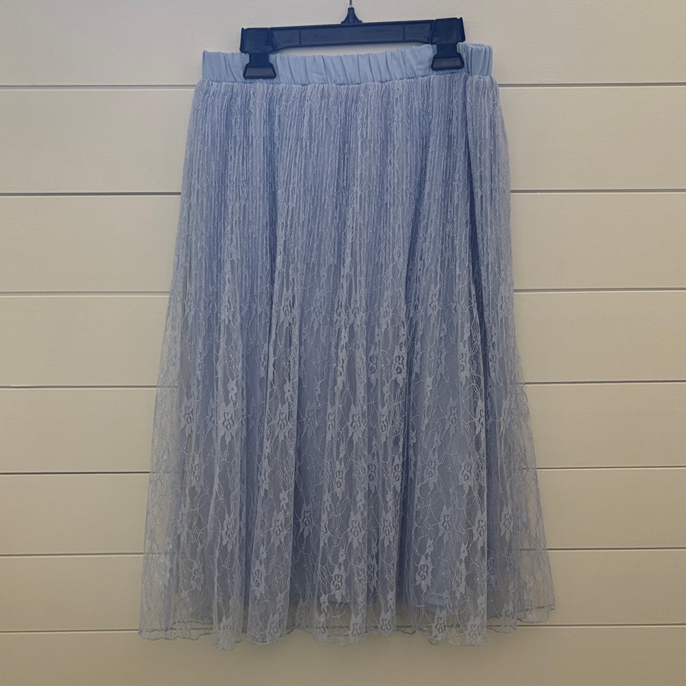 LC Lauren Conrad Lace A-Line Skirt in Soft Blue